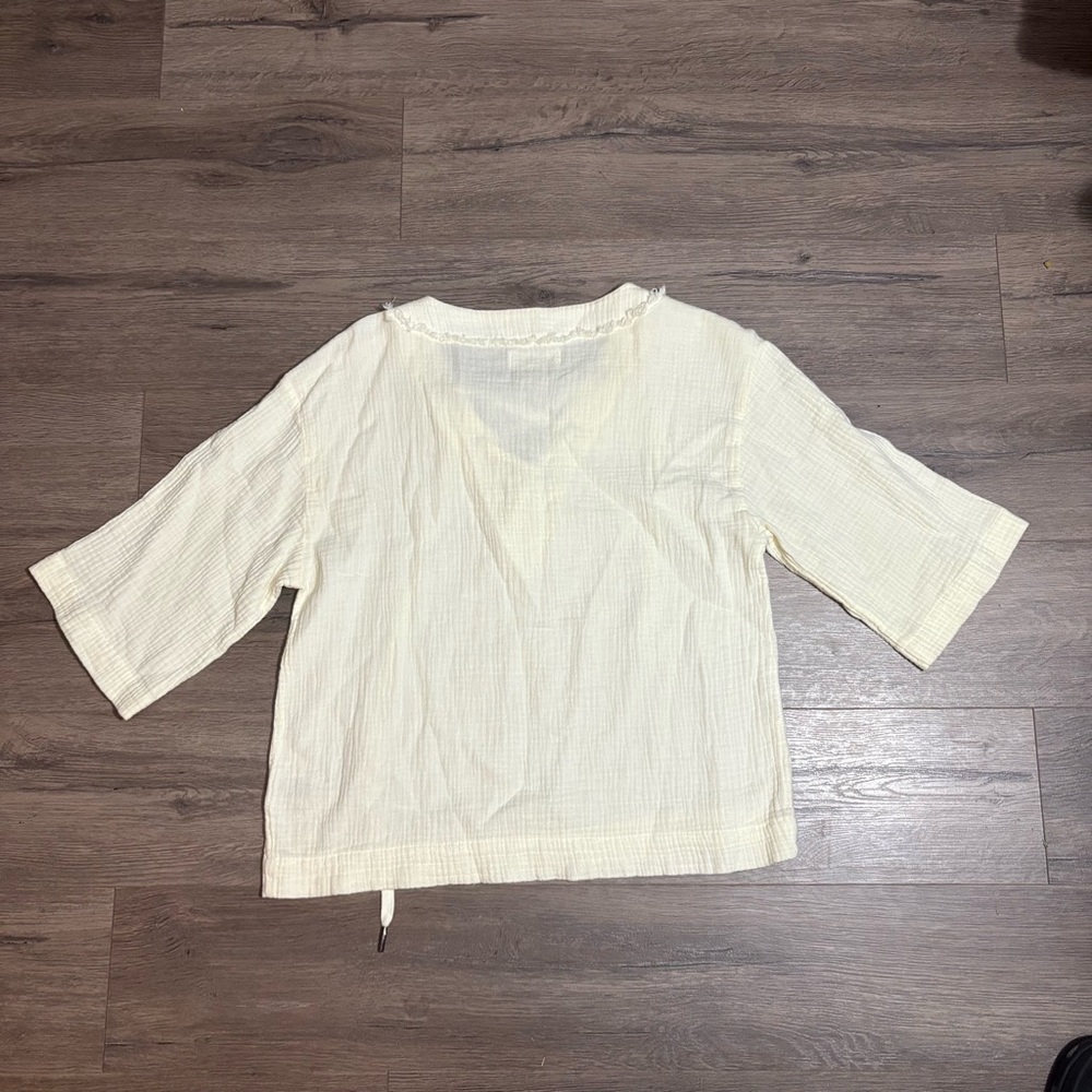Anthropologie Cloth & Stone Cream Lace-Up Top | Off White Shirt | 100% Cotton - Picture 2 of 4